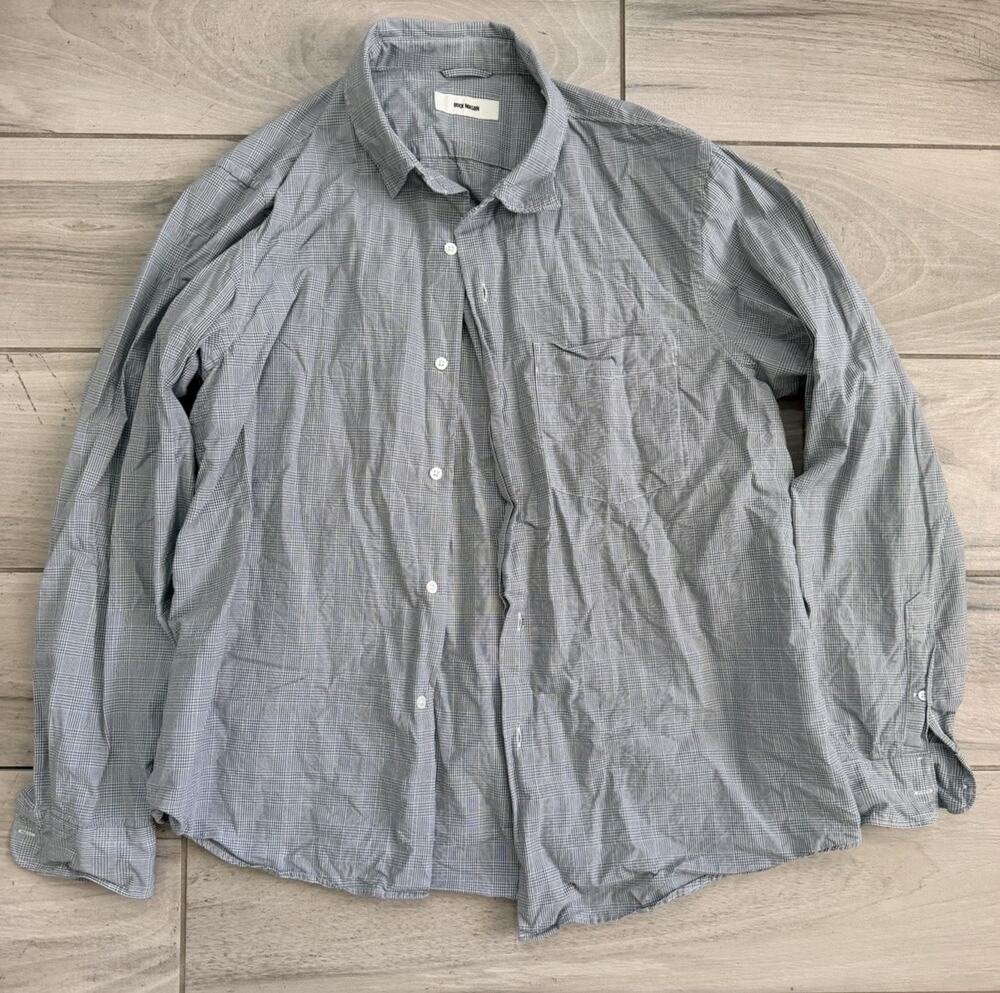 Buck Mason California Oxford Button Up Shirt Mens XXL Grey Plaid